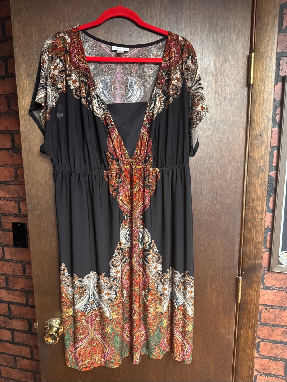 Fashion Bug Black Midi Dress with Multicolor Paisley Trim